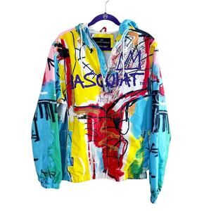 Members Only x Basquiat Multicolor Graphic Hooded Windbreaker Men's Size Large